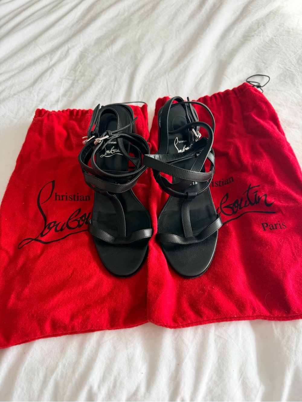 Christian Louboutin Black Leather Strappy Heels
